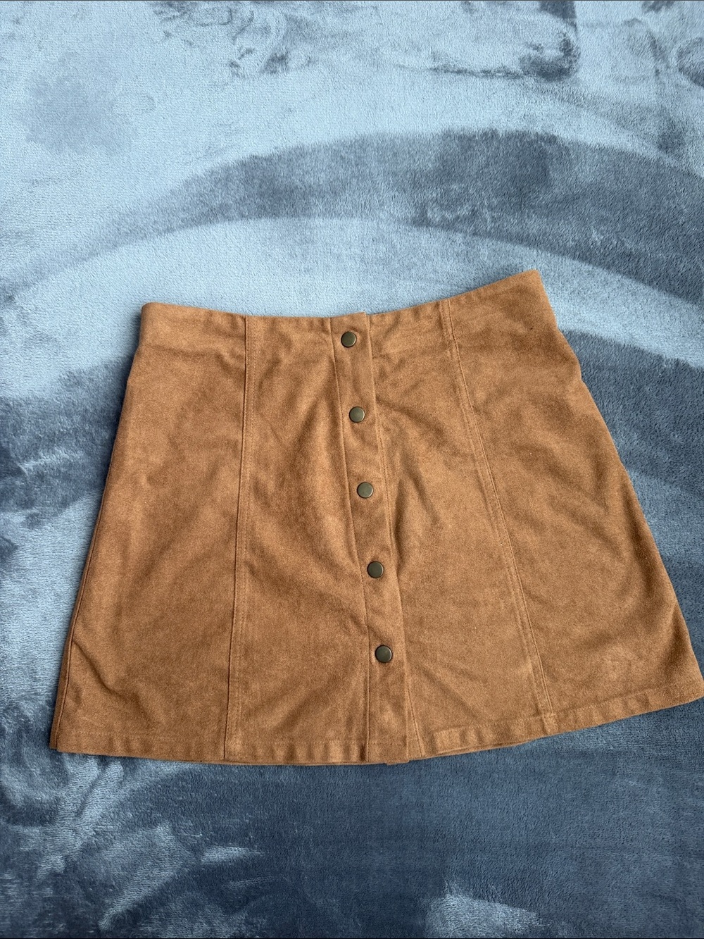 Button-Front Faux Suede A-Line Mini Skirt - Brown